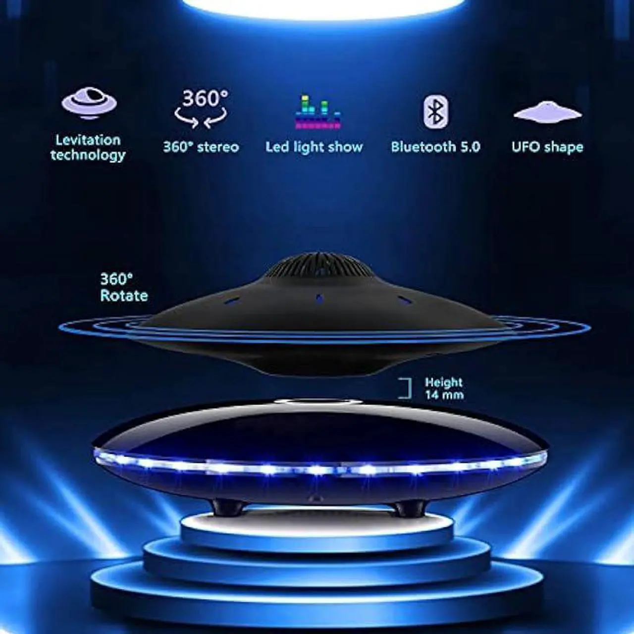 Magnetic Levitating Bluetooth Speaker, Levitating UFO Speakers with LED Lights, 360 Degree Rotation - Image 3
