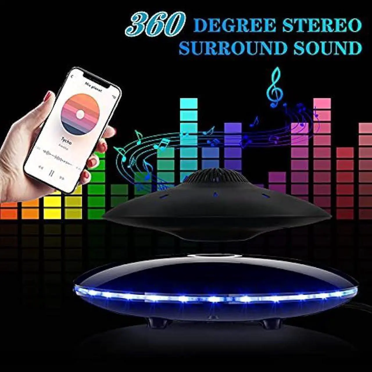 Magnetic Levitating Bluetooth Speaker, Levitating UFO Speakers with LED Lights, 360 Degree Rotation - Image 2
